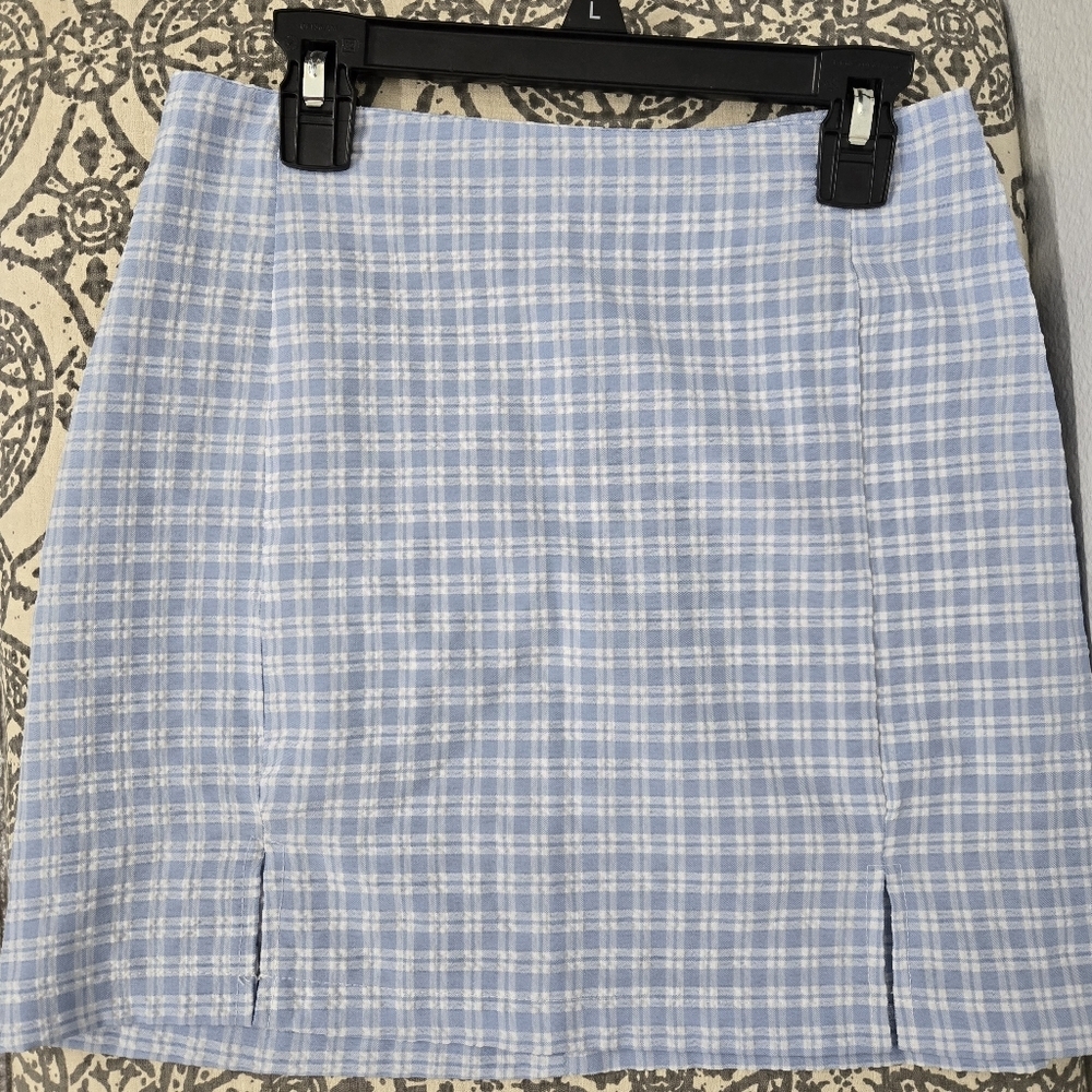 SHEIN Blue and White Plaid Mini Skirt - Picture 3 of 4